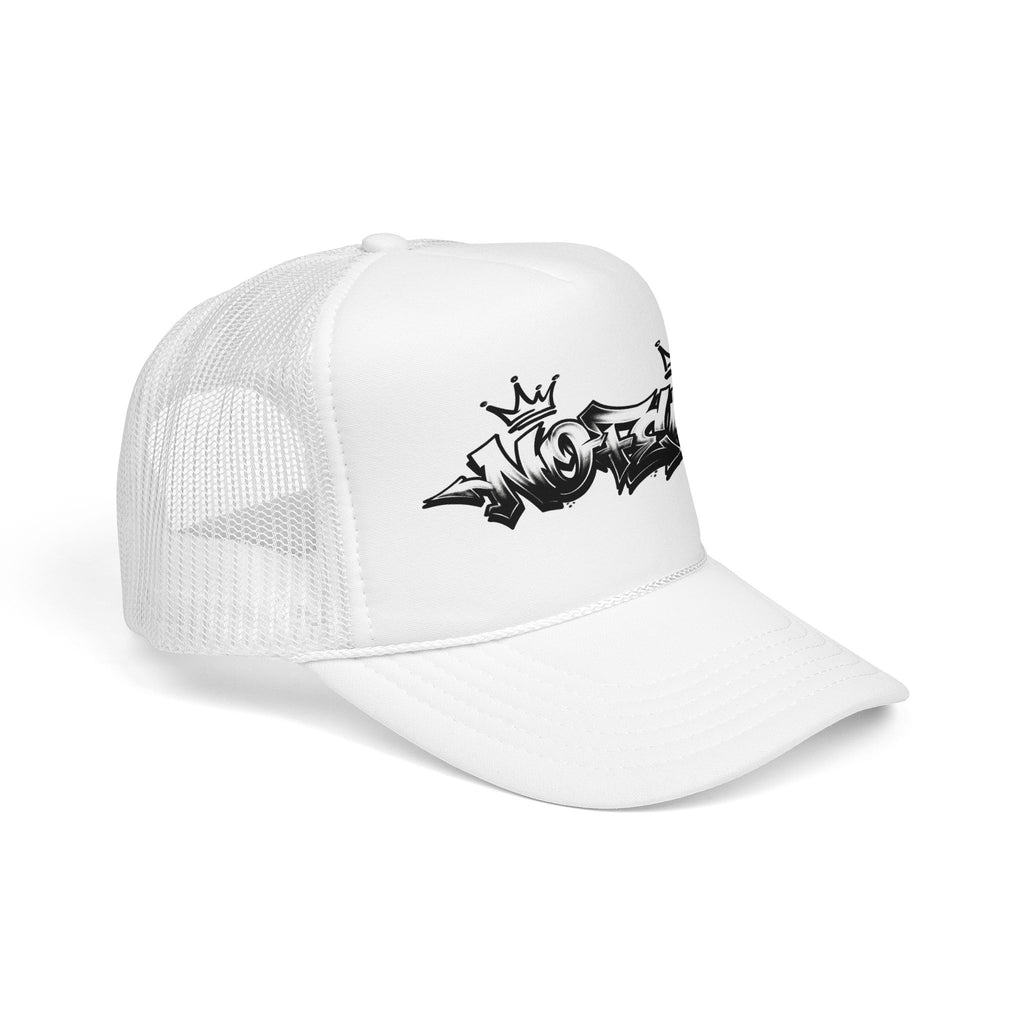 Graffiti 'No Fear' Trucker Hat — White Foam Mesh Cap