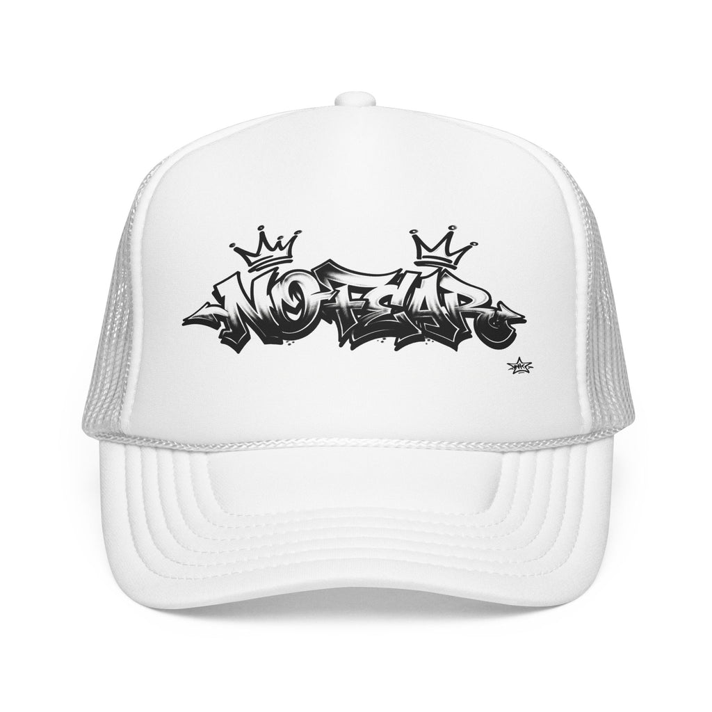 Graffiti 'No Fear' Trucker Hat — White Foam Mesh Cap